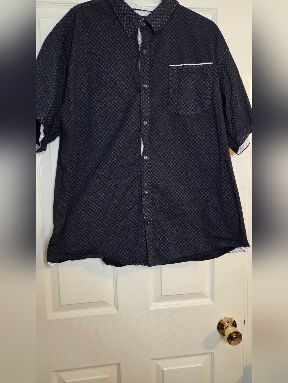 PD&C Men's Short Slv Black Button Down Shirt 3XL Pocket Micro Geometric Pattern